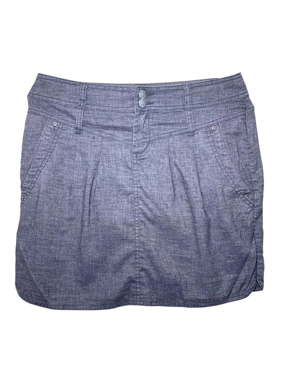 Prana Lizbeth Hiking Chambray Skirt Gray Sz 4 Hemp Blend Quick Dry Pockets